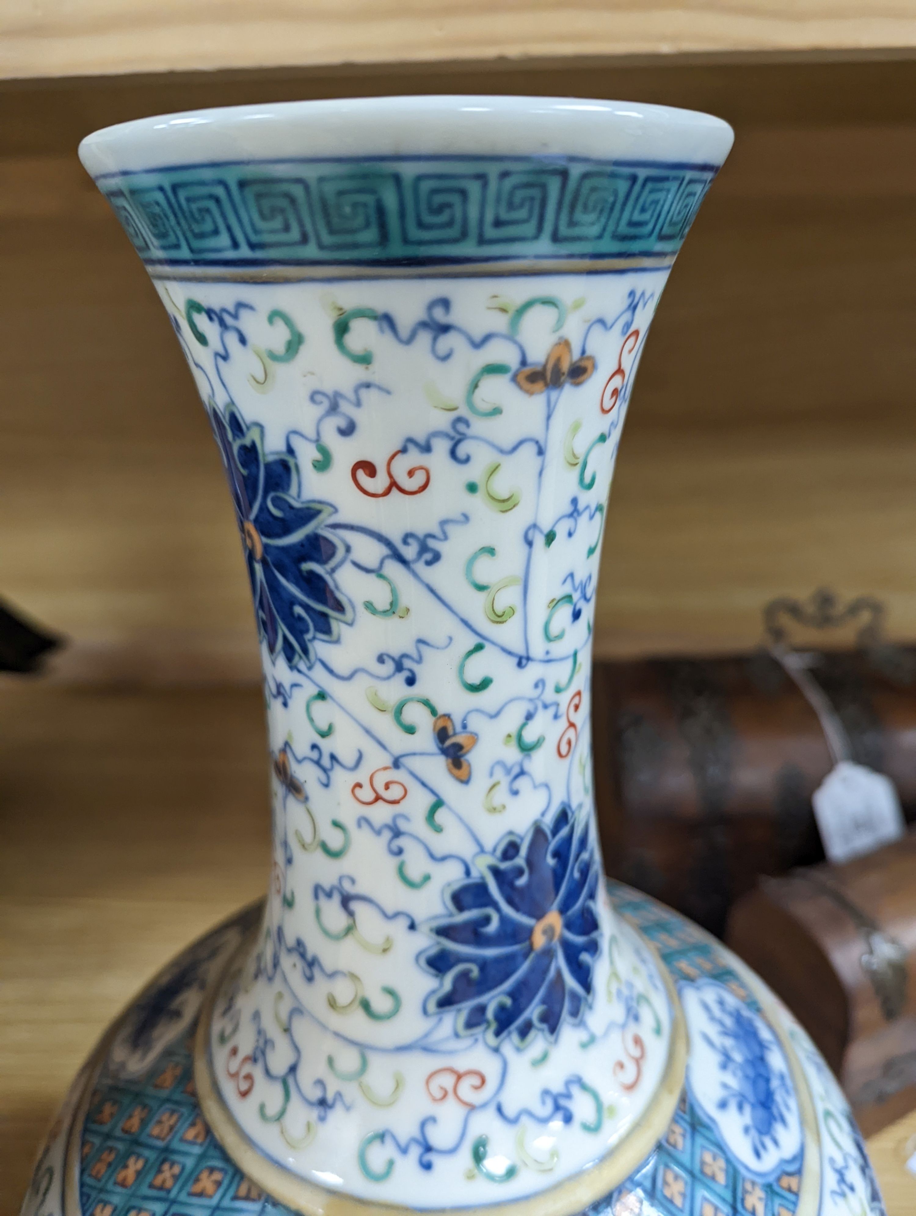 A Chinese doucai bottle vase - 39cm tall